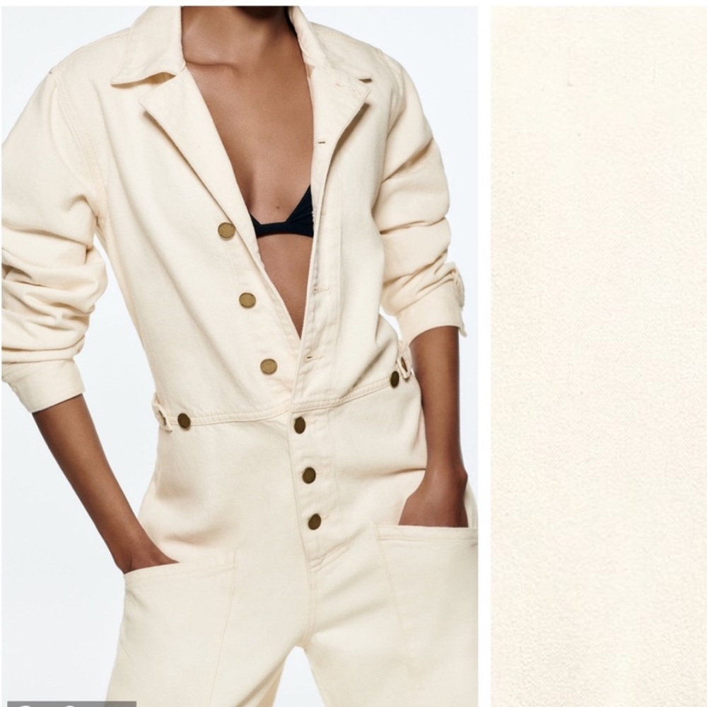 NWT Zara Ecru all in one cream denim jumpsuit - Picture 4 of 8